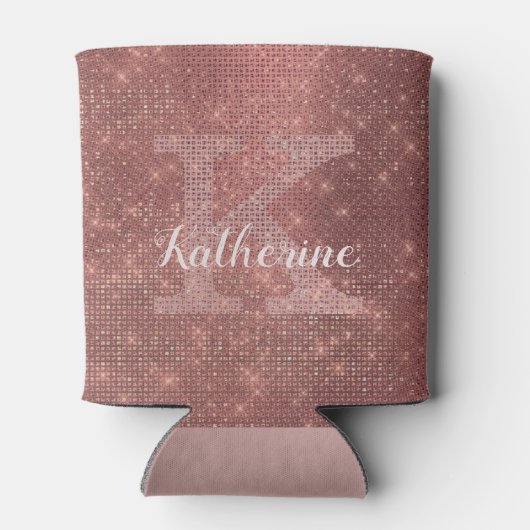 Girly Koper Diamant Sparkle Chique Monogram Naam Blikjeskoeler (Achterkant)