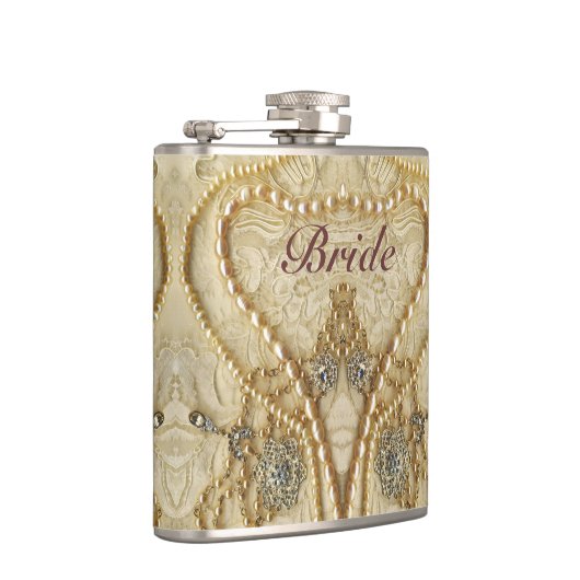 Girly Lace Purls En Bling Brides Zwart Heupfles (Rechts)