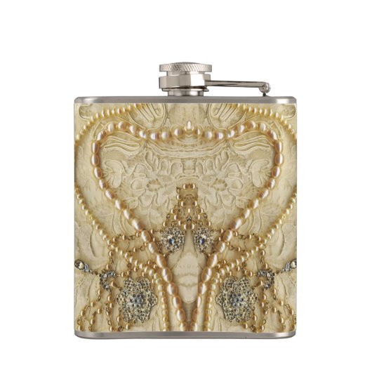 Girly Lace Purls En Bling Brides Zwart Heupfles (Achterkant)