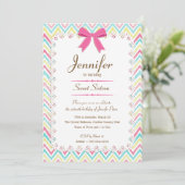 Girly Lace Waterverf Chevron Pink Bow Sweet 16 Kaart (Staand voorkant)