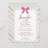 Girly Lace Waterverf Chevron Pink Bow Sweet 16 Kaart (Voorkant / Achterkant)