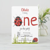 Girly Ladybug die One Birthday Party draait Kaart (Staand voorkant)