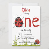 Girly Ladybug die One Birthday Party draait Kaart (Voorkant)