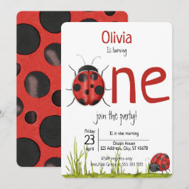 Girly Ladybug die One Birthday Party draait Kaart