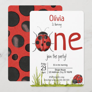 Girly Ladybug die One Birthday Party draait Kaart