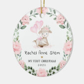 Girly Lamb Pink Floral Wreath Baby First Christmas Keramisch Ornament (Links)