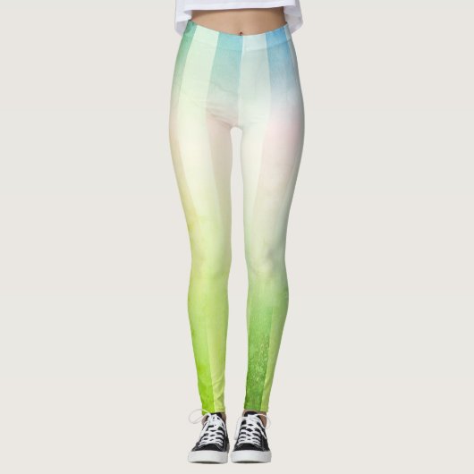 Girly Lange Verticale Strepen Groen en Blauw Leggings (Voorkant)