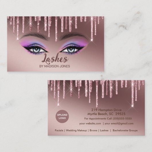 Girly Lash Artist Glitter Visitekaartjes (Voorkant / Achterkant)