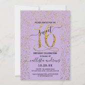 Girly Lavendel Goud Confetti Border Sweet 16 Kaart (Voorkant)