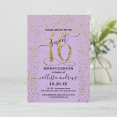 Girly Lavendel Goud Confetti Border Sweet 16 Kaart (Staand voorkant)