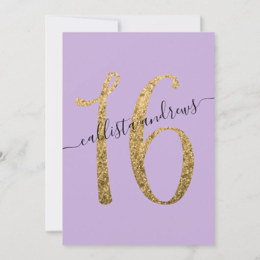 Girly Lavendel Goud Confetti Border Sweet 16 Kaart (Achterkant)