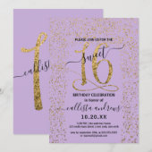 Girly Lavendel Goud Confetti Border Sweet 16 Kaart (Voorkant / Achterkant)