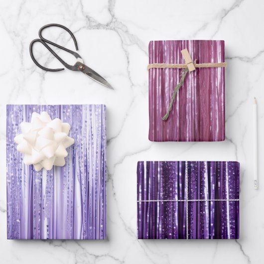 Girly Lavendel Paarse Glam Tinsel Stripes Inpakpapier Vel (Voorkant)