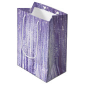 Girly Lavendel Paarse Glam Tinsel Stripes Medium Cadeauzakje (Voorkant Gekanteld)