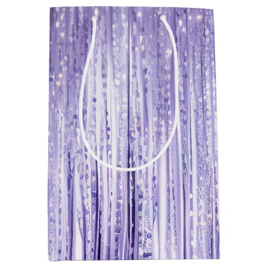 Girly Lavendel Paarse Glam Tinsel Stripes Medium Cadeauzakje (Voorkant)