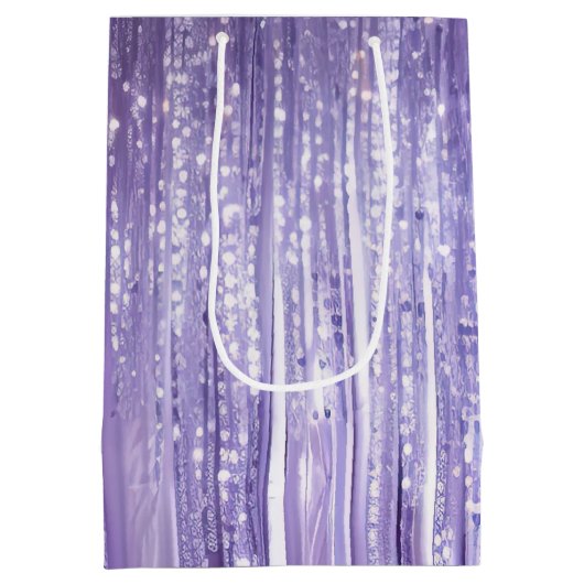 Girly Lavendel Paarse Glam Tinsel Stripes Medium Cadeauzakje (Achterkant)