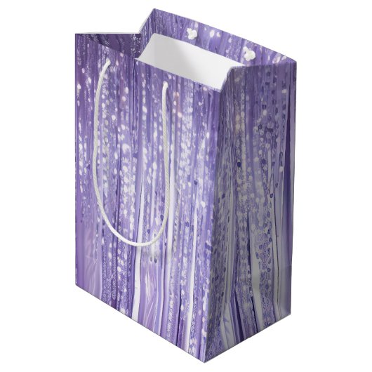 Girly Lavendel Paarse Glam Tinsel Stripes Medium Cadeauzakje (Achterkant Gekanteld)