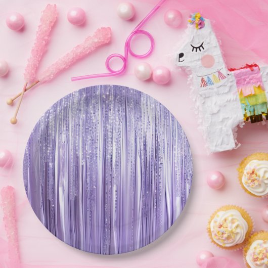 Girly Lavendel Paarse Glam Tinsel Stripes Papieren Bordje (Feest)