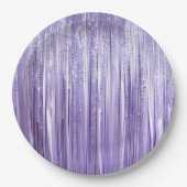Girly Lavendel Paarse Glam Tinsel Stripes Papieren Bordje (Voorkant)
