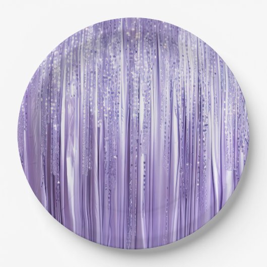 Girly Lavendel Paarse Glam Tinsel Stripes Papieren Bordje (Voorkant)
