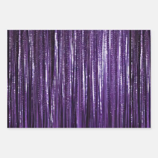 Girly Lavendel Paarse Silver Glam Tinsel Stripes Inpakpapier Vel (Voorkant 3)