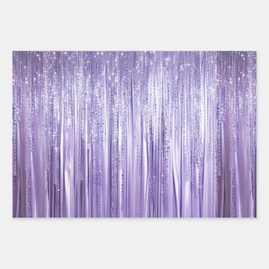 Girly Lavendel Paarse Silver Glam Tinsel Stripes Inpakpapier Vel (Voorkant)