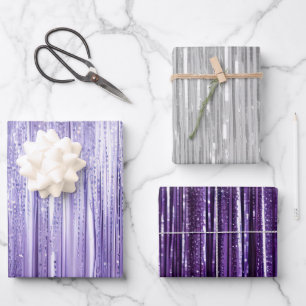 Girly Lavendel Paarse Silver Glam Tinsel Stripes Inpakpapier Vel