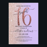 Girly Lavendel Roos Gouden Glitter Ombre Sweet 16 Kaart<br><div class="desc">Deze girly en chique zoete zestien verjaardagsfeestje uitnodiging is perfect voor de speciale dag van uw jonge tienerdochter. Het beschikt over een faux gedrukte sprankelende roos gouden glitter groot, "16, " op de top van een eenvoudige pastel lavendel paarse en faux roos gouden glitter zijwaarts gradient ombre achtergrond. Het is...</div>