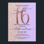 Girly Lavendel Roos Gouden Glitter Ombre Sweet 16 Kaart<br><div class="desc">Deze girly en chique zoete zestien verjaardagsfeestje uitnodiging is perfect voor de speciale dag van uw jonge tienerdochter. Het beschikt over een faux gedrukte sprankelende roos gouden glitter groot, "16, " op de top van een eenvoudige pastel lavendel paarse en faux roos gouden glitter zijwaarts gradient ombre achtergrond. Het is...</div>