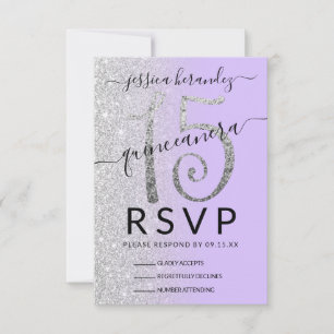 Girly Lavendel Zilveren Glitter Ombre Quinceañera RSVP Kaartje