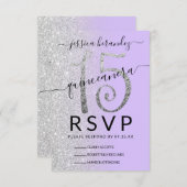 Girly Lavendel Zilveren Glitter Ombre Quinceañera RSVP Kaartje (Voorkant / Achterkant)