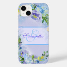 Girly Lavender Blue Waterverf Floral Name Initiaal