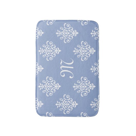 Girly Lavender Damask Pattern met een oebel monogr Badmat (Voorkant Verticaal)