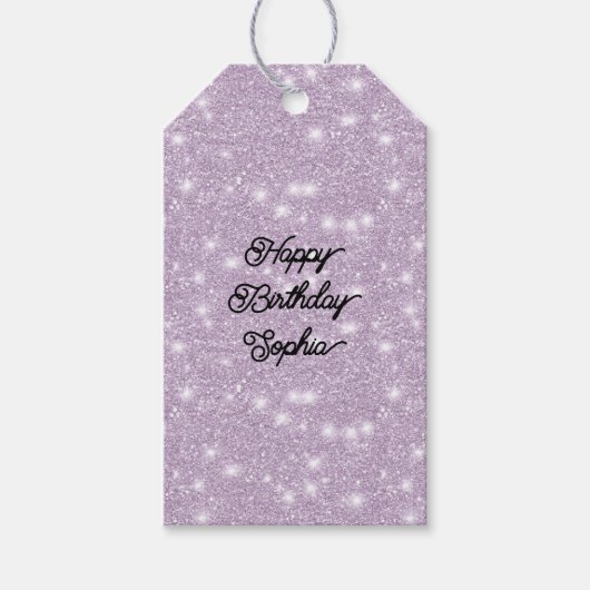 Girly Lavender Glitter Sparkle Birthday Cadeaulabel (Voorkant)