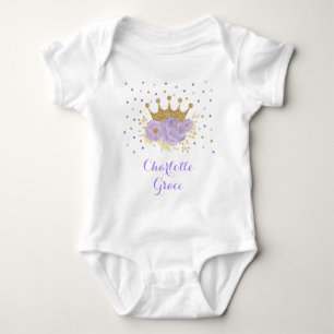 Girly Lavender Gold Floral Princess Crown Romper