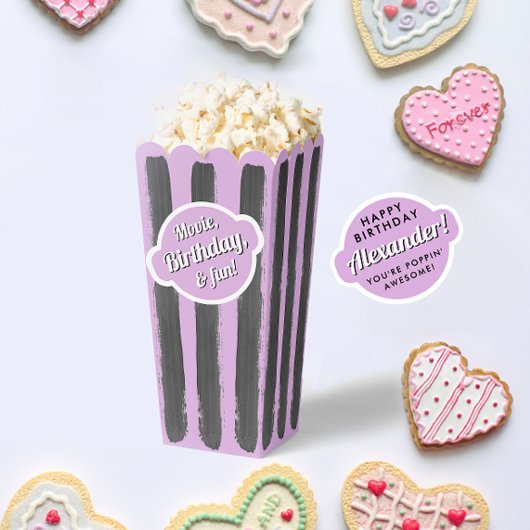 Girly Lavender Grey Stripes Popcorn Film Geschilde Bedankdoosjes