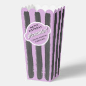 Girly Lavender Grey Stripes Popcorn Film Geschilde Bedankdoosjes (Achterkant)