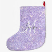 Girly Lavender Paars Glitter Blush Monogram name Grote Kerstsok (Achterkant)