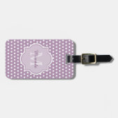 Girly Lavender Paars Polka Dots Monogram en naam Bagagelabel (Voorkant horizontaal)