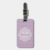 Girly Lavender Paars Polka Dots Monogram en naam Bagagelabel (Voorkant verticaal)