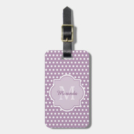 Girly Lavender Paars Polka Dots Monogram en naam Bagagelabel
