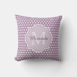 Girly Lavender Paars Polka Dots Monogram en naam Kussen