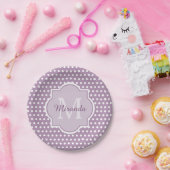 Girly Lavender Paars Polka Dots Monogram en naam Papieren Bordje (Feest)