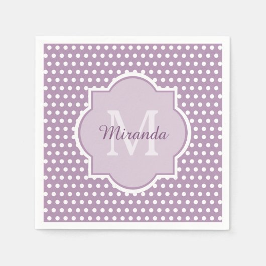 Girly Lavender Paars Polka Dots Monogram en naam Servetten (Voorkant)