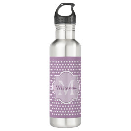 Girly Lavender Paars Polka Dots Monogram en naam Waterfles