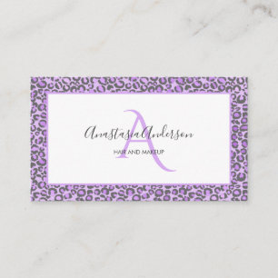Girly Lavender Paarse Chic Leopard Spots Monogram Visitekaartje