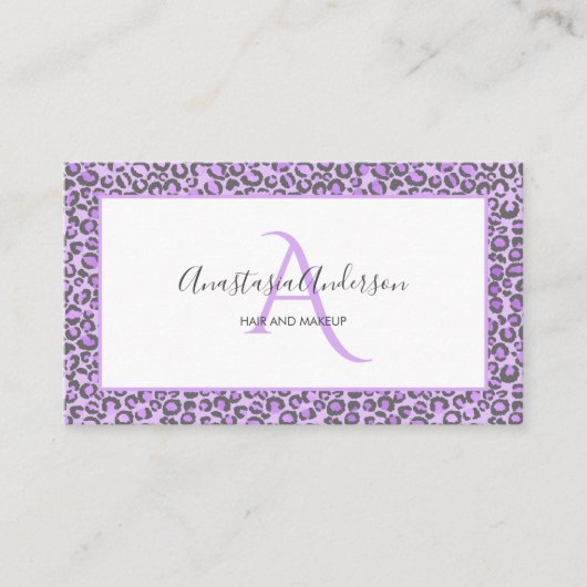 Girly Lavender Paarse Chic Leopard Spots Monogram Visitekaartje (Voorkant)