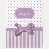 Girly Lavender Stripes Cute Polka Dot Bow and Name Fleece Deken (Voorkant)