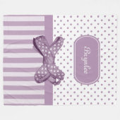 Girly Lavender Stripes Cute Polka Dot Bow and Name Fleece Deken (Voorkant (Horizontaal))