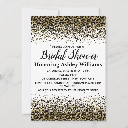 Girly Leopard Black Gold Bridal Shower Kaart (Voorkant)
